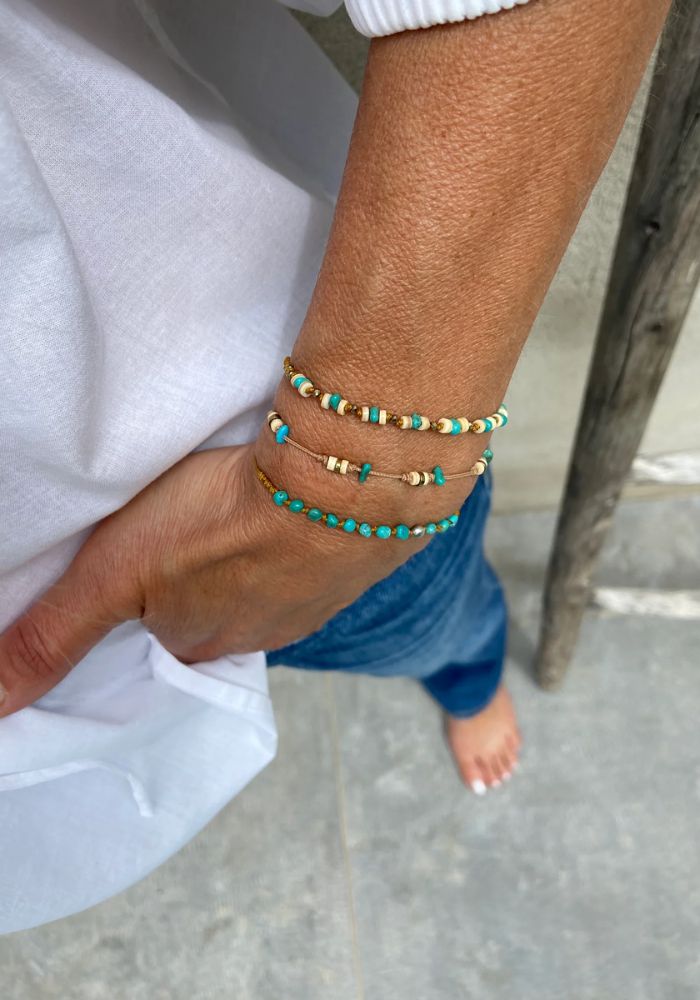 Bracelet Turquoise Coquillage Beige Pyrite - Be By Cat