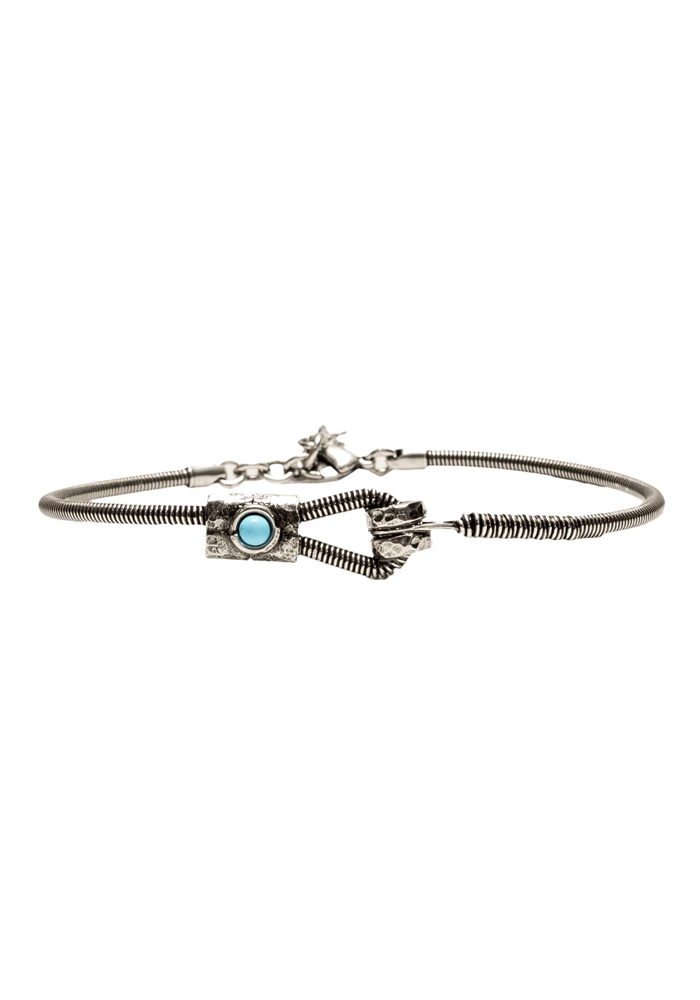 Pulsera de Hombre Cuerda de Bajo Fijación Horizontal Plata Envejecida Turquesa