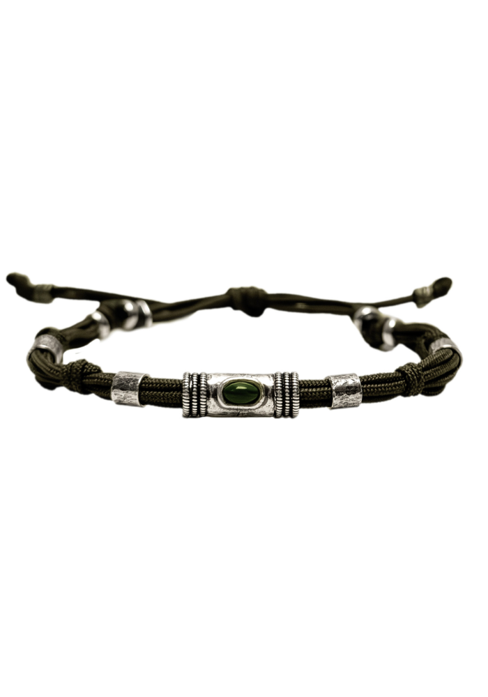 Bracelet Cordon Kaki Et Malachite Homme - Sing A Song