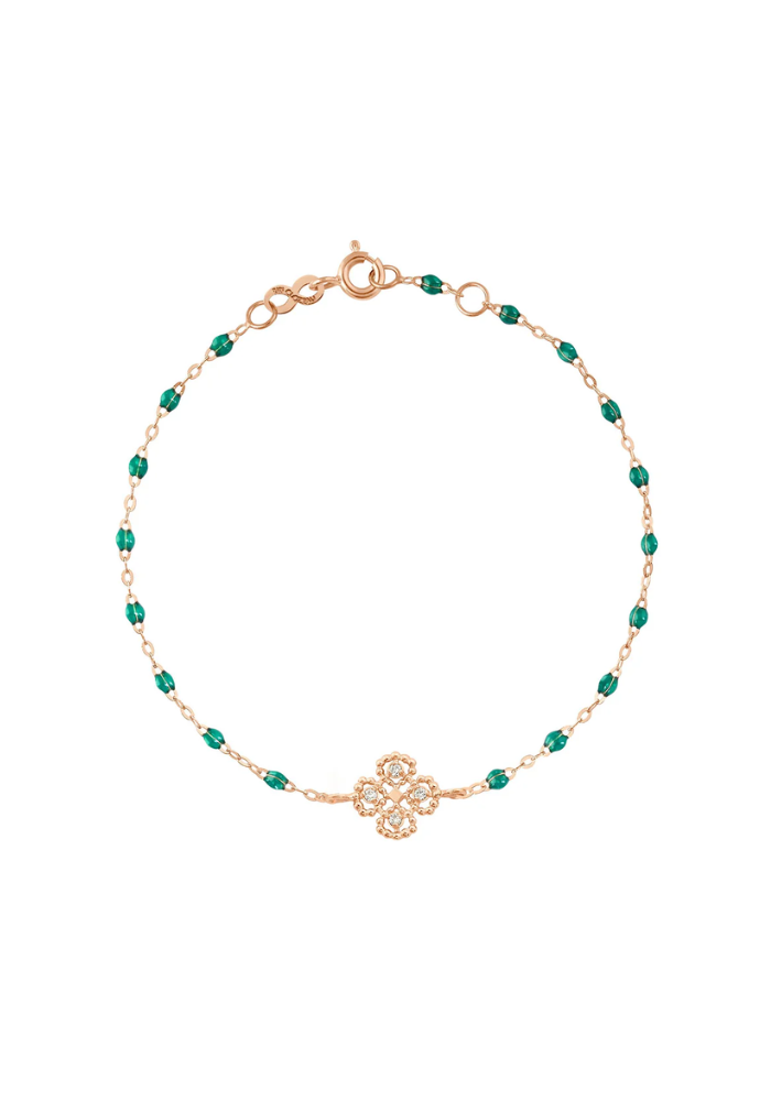 Bracelet Lucky Trèfle Diamant Or Rose Et Résines Émeraude 17cm - Gigi Clozeau
