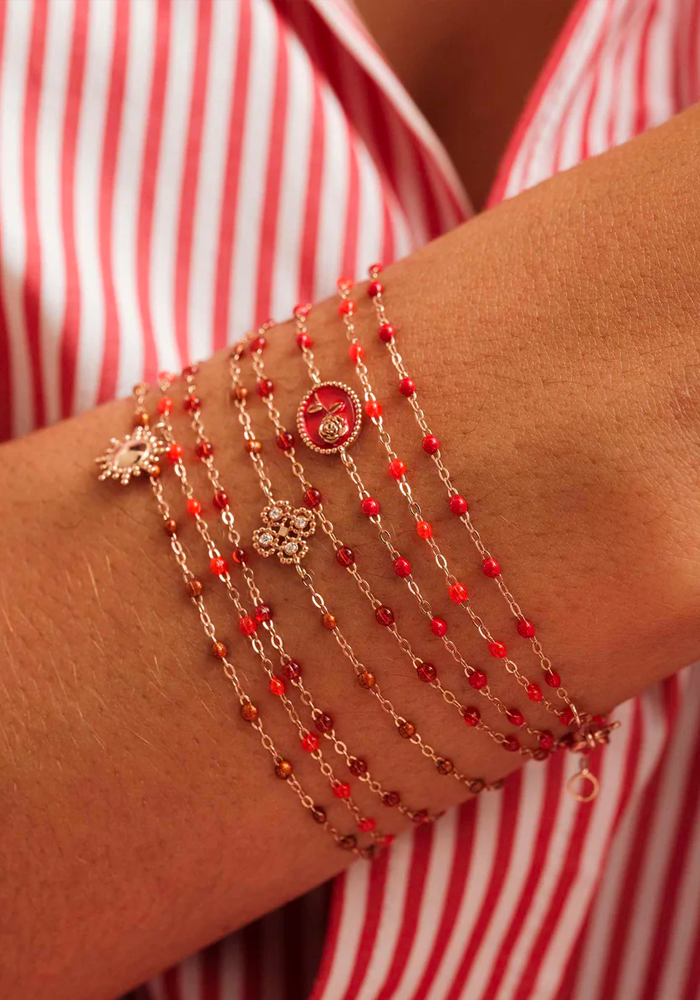 Bracelet Classique Gigi Or Rose Et Résines Coquelicot 15cm