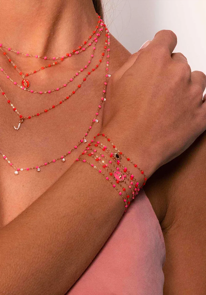 Pulsera Clásica Gigi Oro Rosa Y Resinas Rosa Neón 17cm