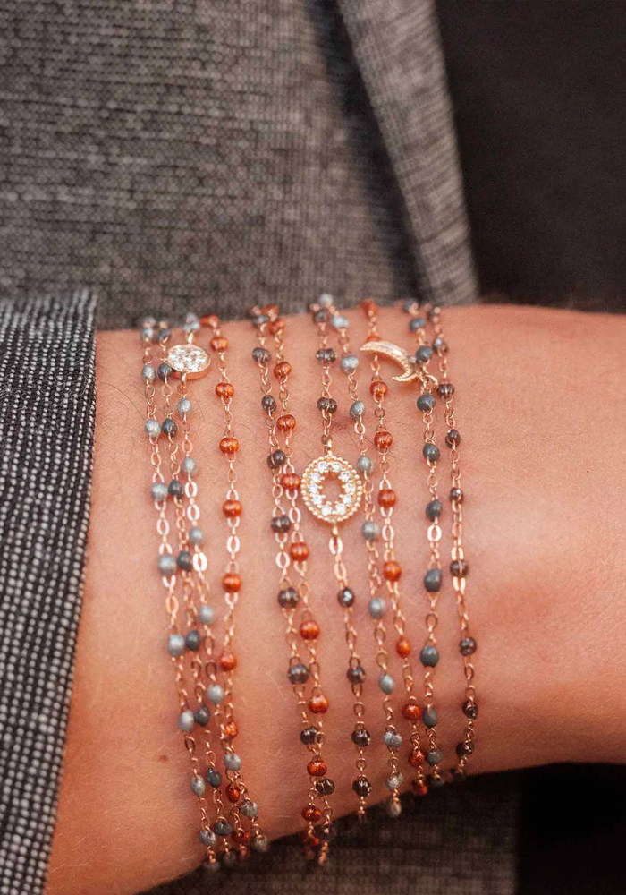 Pulsera Clásica Gigi Oro Rosa Y Resinas Gris Oscuro 17cm
