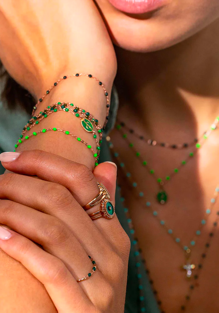 Bracelet Classique Gigi Or Rose Et Résines Vert Fluo 17cm - Gigi Clozeau