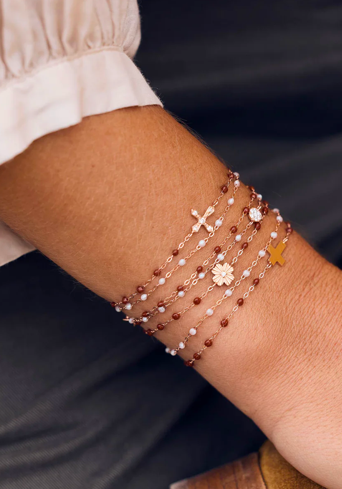 Bracelet Trèfle Lumière Diamant Or Rose Et Résines Moka 17cm - Gigi Clozeau