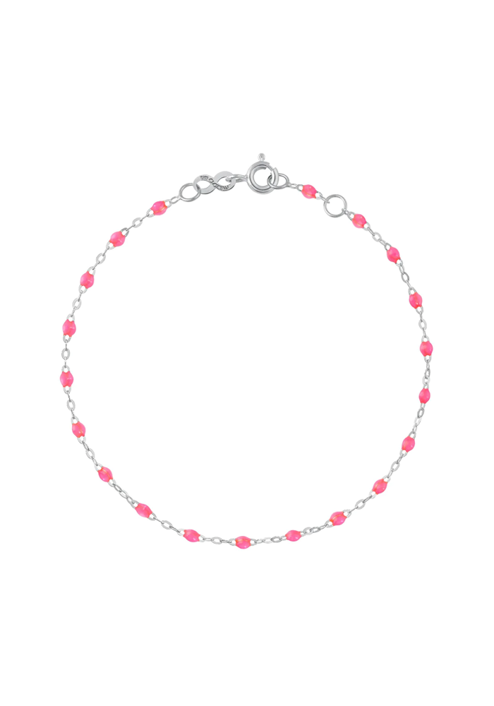 Bracelet Classique Gigi Or Blanc Et Résines Rose Fluo 17cm - Gigi Clozeau