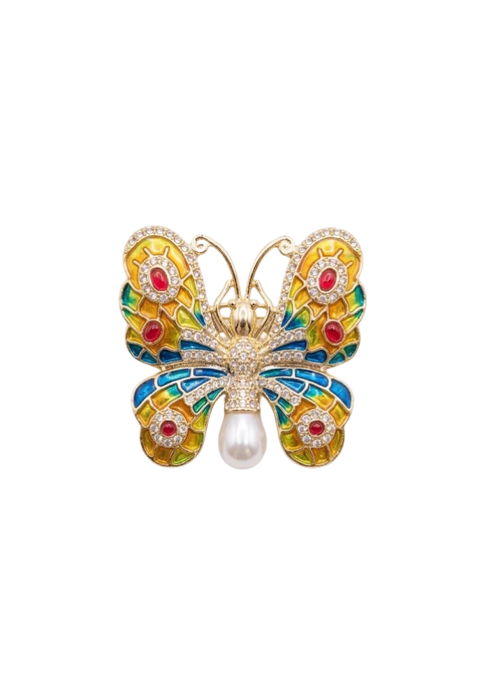 Broche Papillon En Laiton Doré Et Résine Jaune Et Bleu - Sélectionné par Blush
