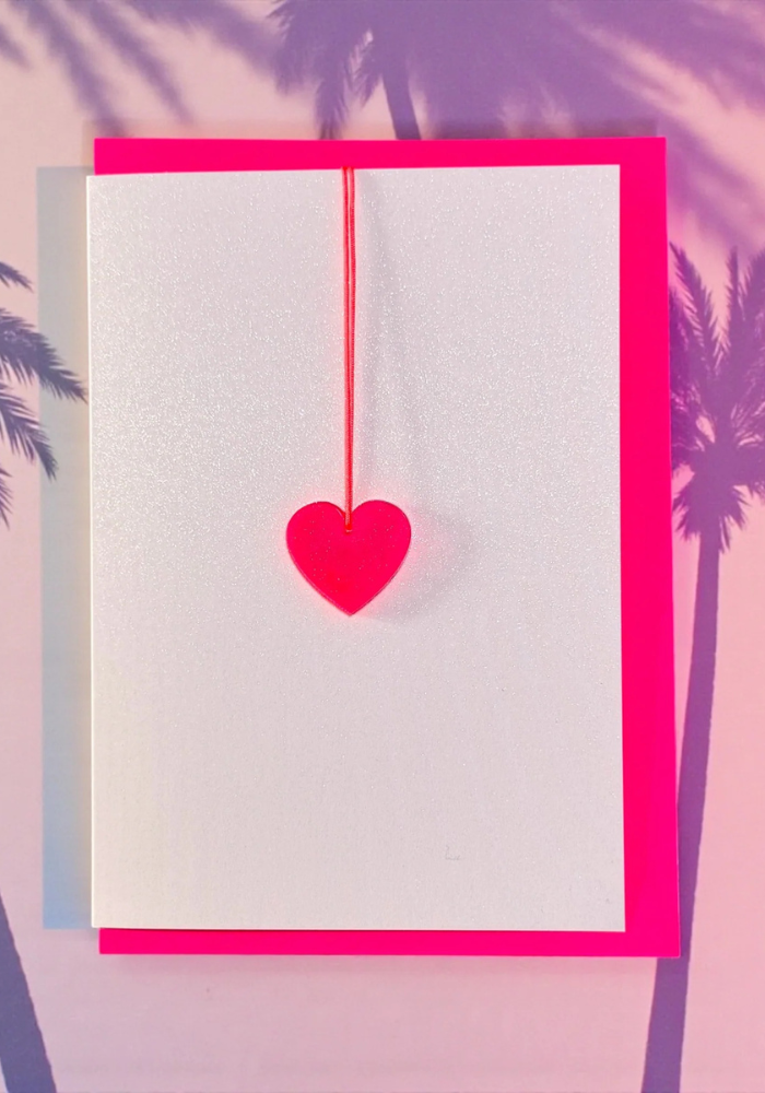 Carte Hang Me Happy Heart Rose Fluo