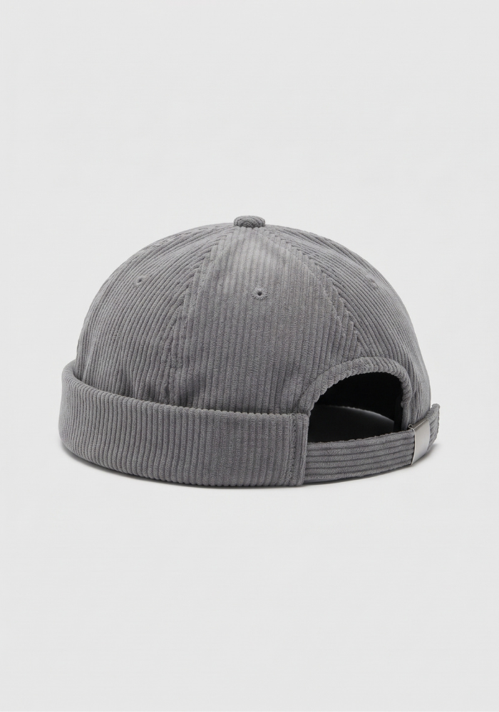 Casquette Sans Visière Velours Côtelé Gris