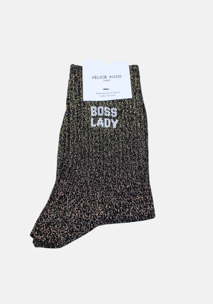 Chaussettes Boss Lady Pailletées Noir & Doré - Félicie Aussi