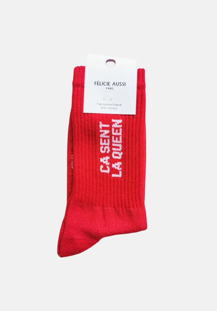 Chaussettes Ça Sent La Queen Pailletées Rouge - Félicie Aussi