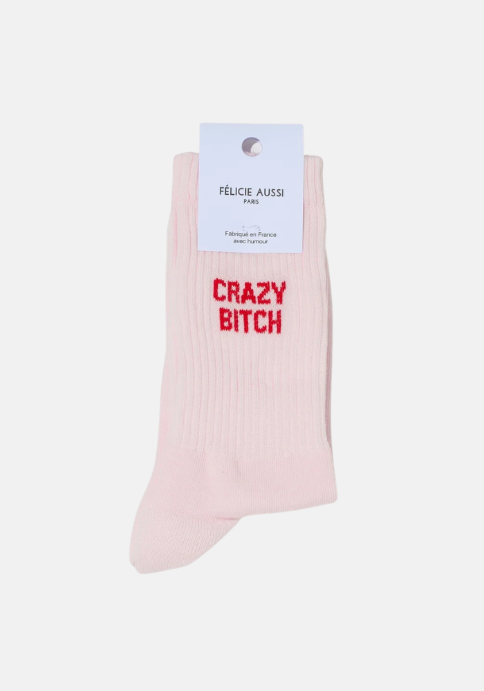 Chaussettes Crazy Bitch Rose & Rouge - Félicie Aussi