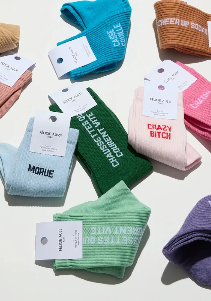 Chaussettes Crazy Bitch Rose & Rouge - Félicie Aussi