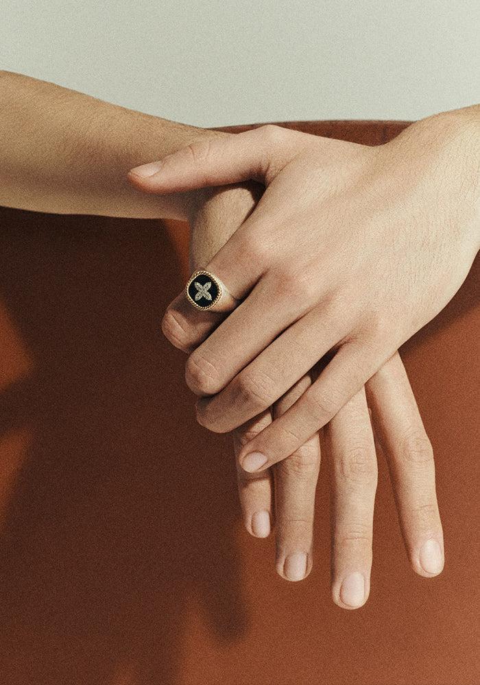 Chevalière Bowie Homme Diamants Noir