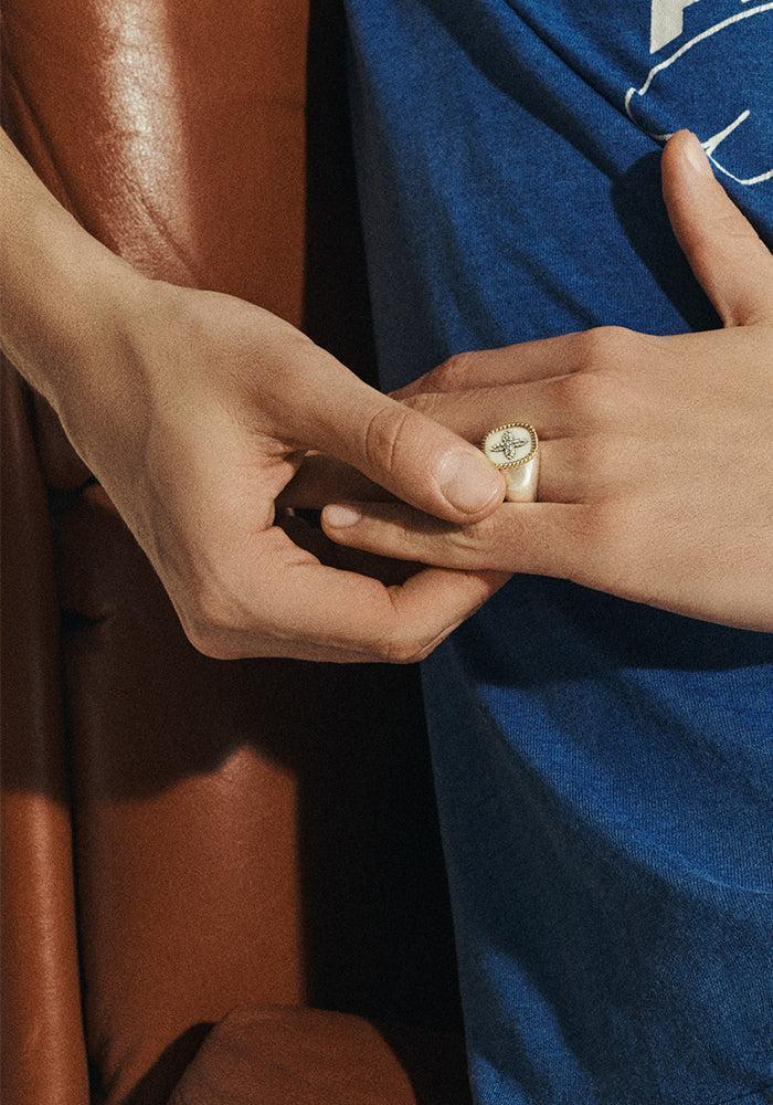 Chevalière Bowie Homme Diamants Blanc