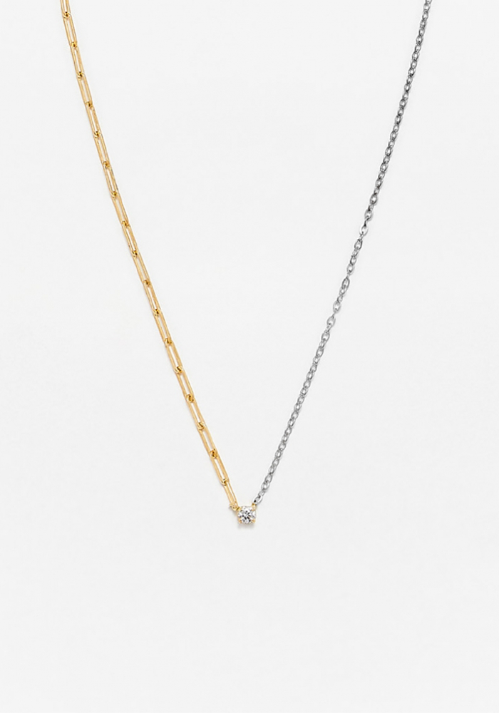 Collier Solitaire Diamant Rond Deux Ors