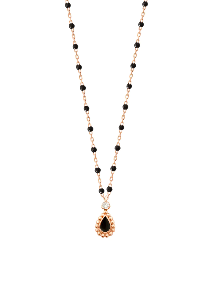 Collier Lucky Cashmere Or Rose Diamant Et Résines Noir 42cm - Gigi Clozeau