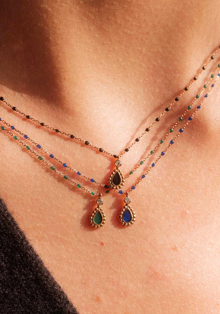 Collier Lucky Cashmere Or Rose Diamant Et Résines Noir 42cm - Gigi Clozeau