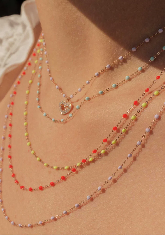 Collier Classique Gigi Or Rose Et Résines Jaune Fluo 42cm - Gigi Clozeau