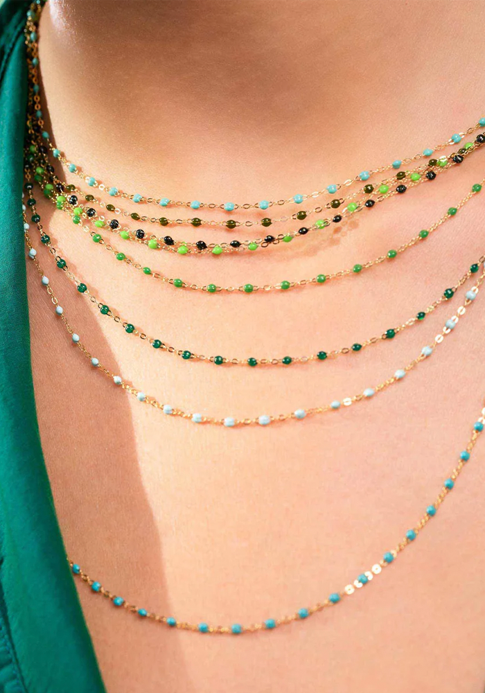 Collier Classique Gigi Or Jaune Et Résines Vert Émeraude 42cm - Gigi Clozeau