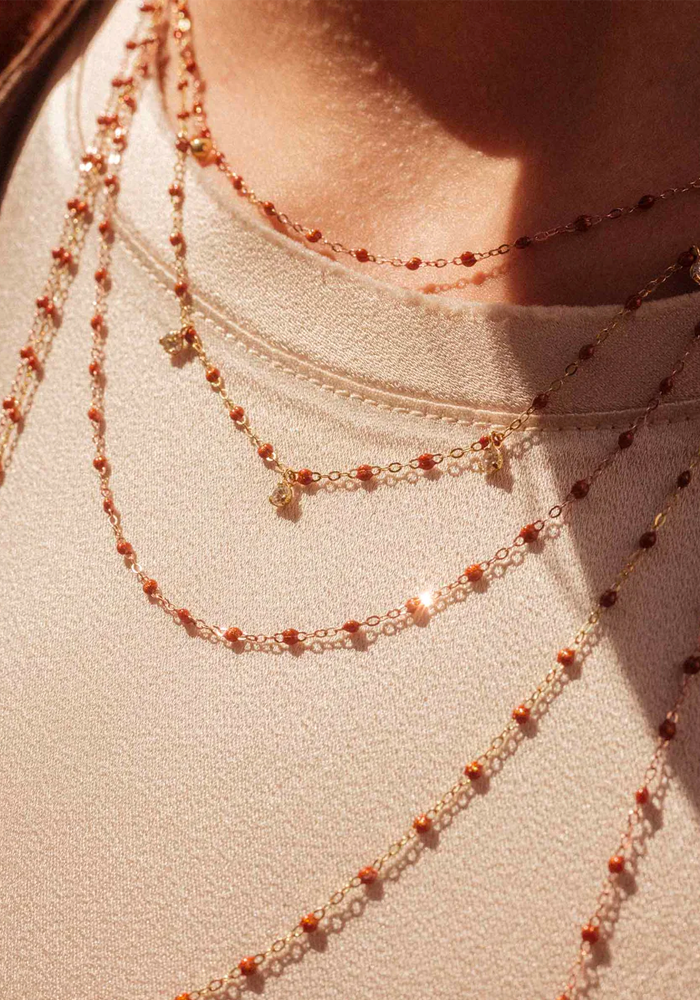 Collier Gigi Suprême Or Rose Diamant Et Résines Fauve 42cm - Gigi Clozeau
