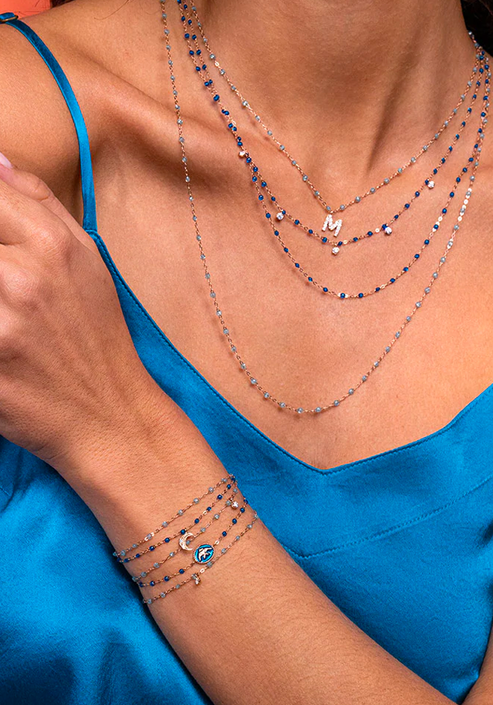 Collier Classique Gigi Or Rose Et Résines Saphir 42cm - Gigi Clozeau
