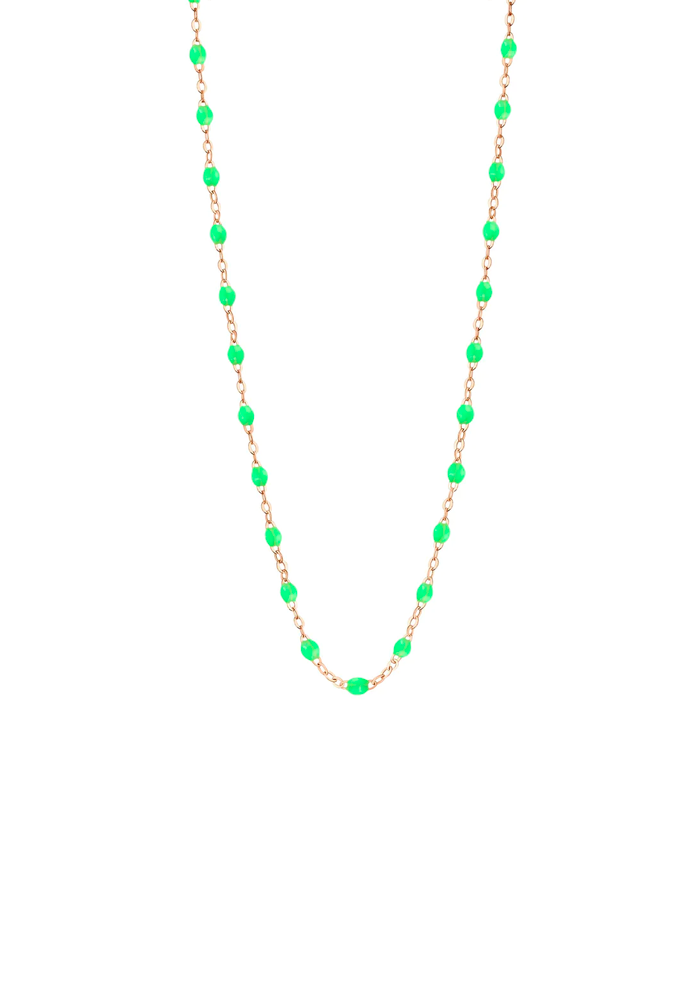 Collier Classique Gigi Or Rose Et Résines Vert Fluo 42cm