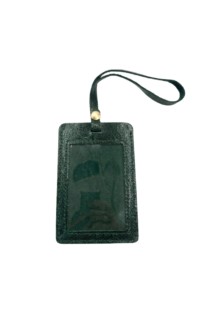 Étiquette Bagage Arthur Cuir Vintage Vert Foncé - Les Cleias