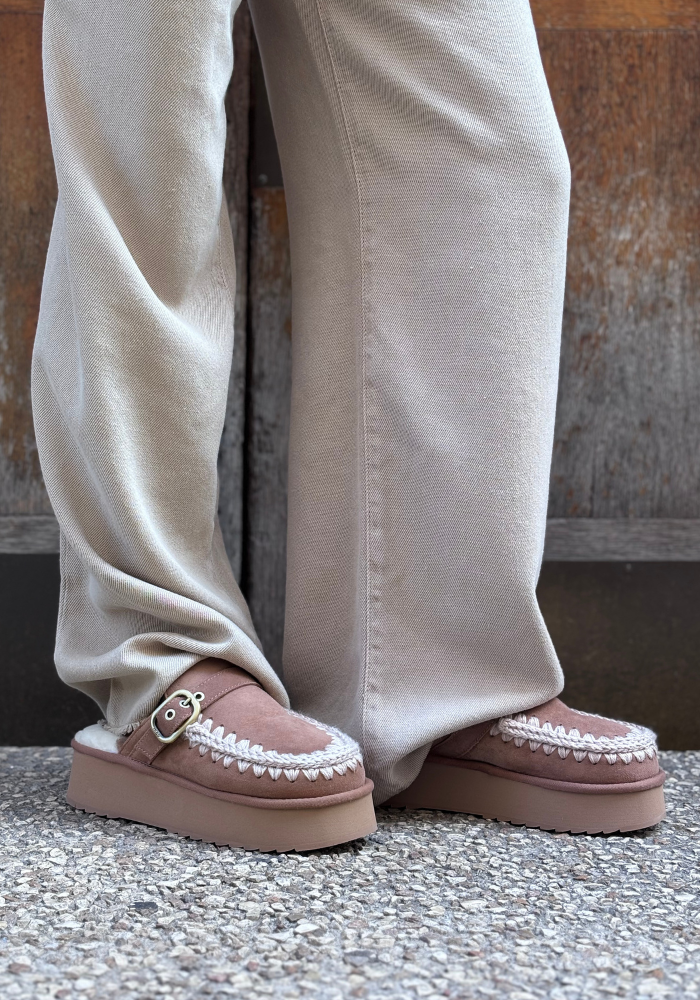 Mules Plateforme Suede Pink Brown - Mou