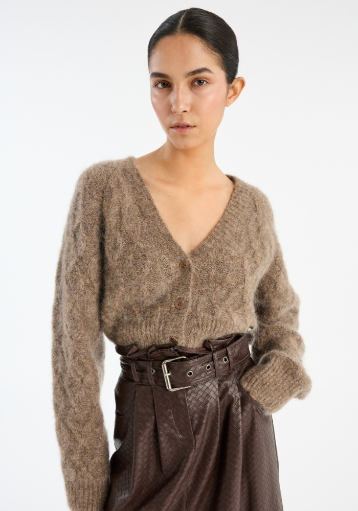 Fluffy Knit Cardigan Brown - Rotate Birgerchristensen