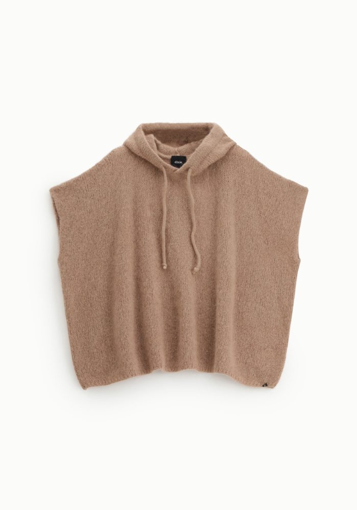 Pull En Maille A Capuche Sans Manche Beige - Dixie