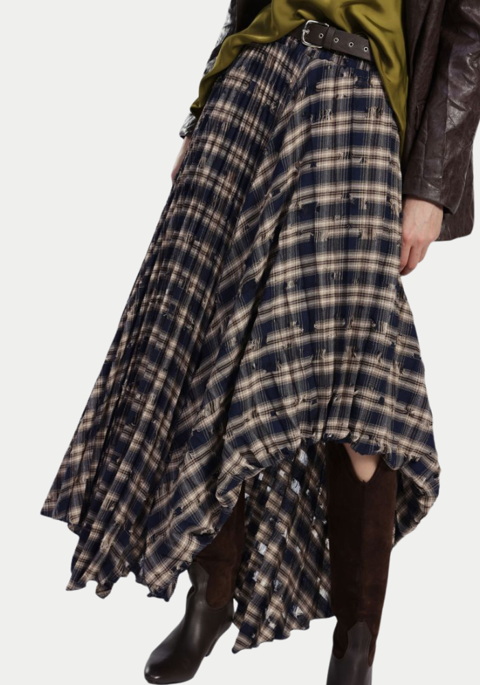 Jupe longue asymétrique à carreaux - Dixie