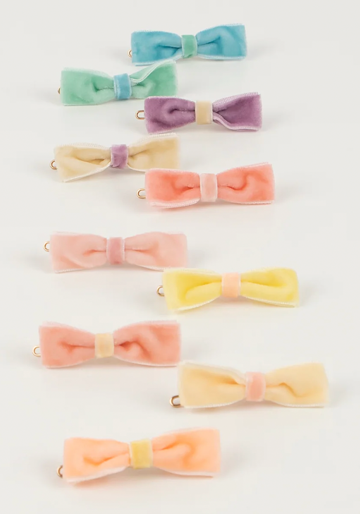 Lot De 10 Barrettes Mini Noeuds Velours Pastel - Meri Meri