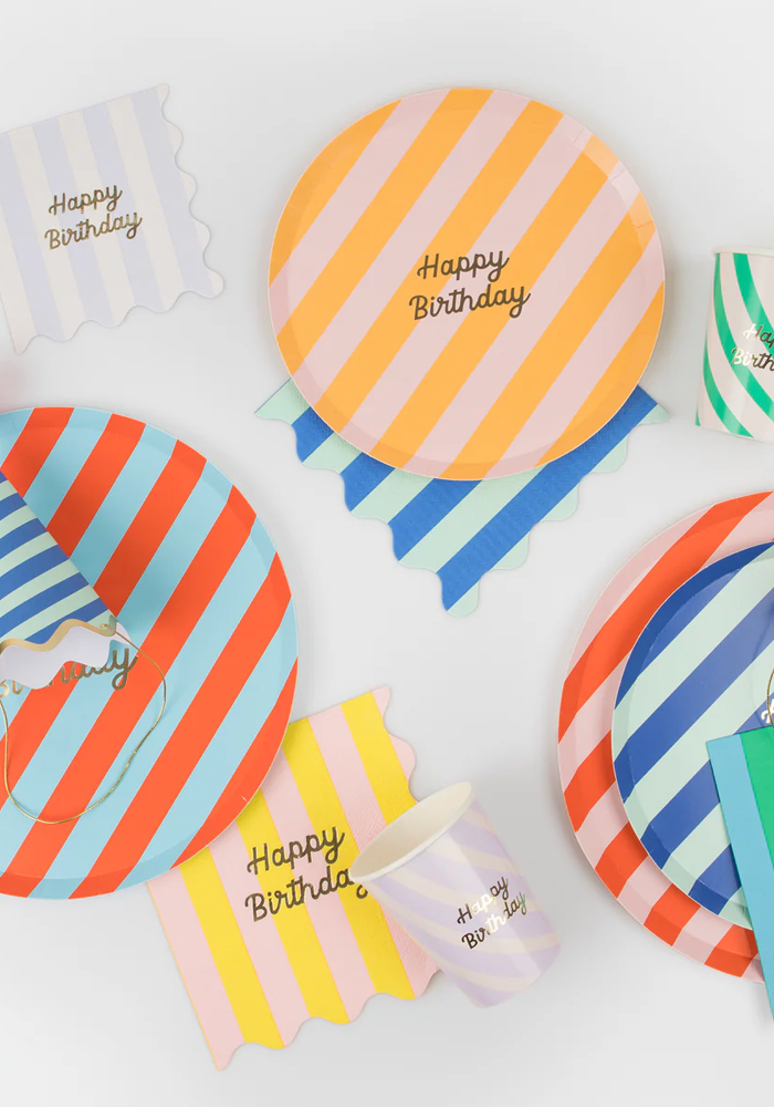 Lot de 8 Assiettes Happy Birthday Grand Modèle - Meri Meri