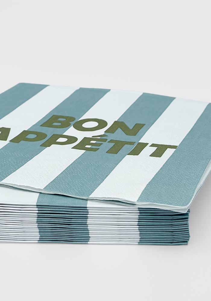 Lot De 20 Serviette En Papier Bon Appétit Rayures Bleues Givrées - Opjet