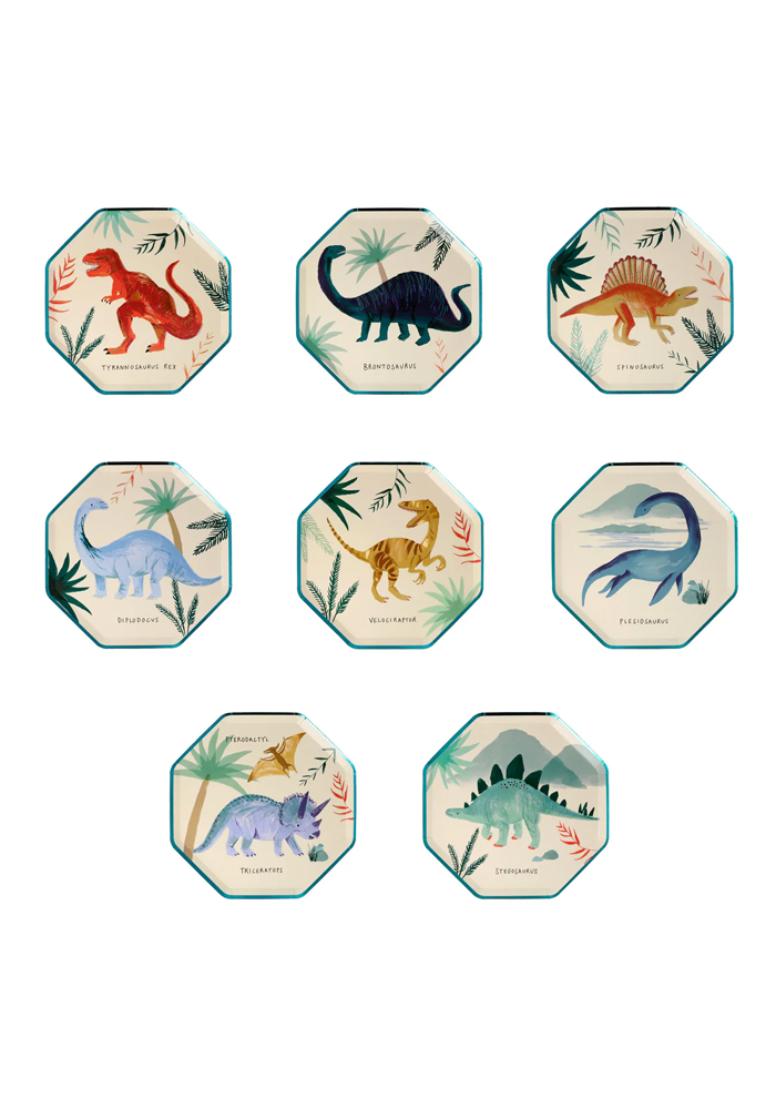 Lot De 8 Assiettes Dinosaures Petit Modèle - Meri Meri