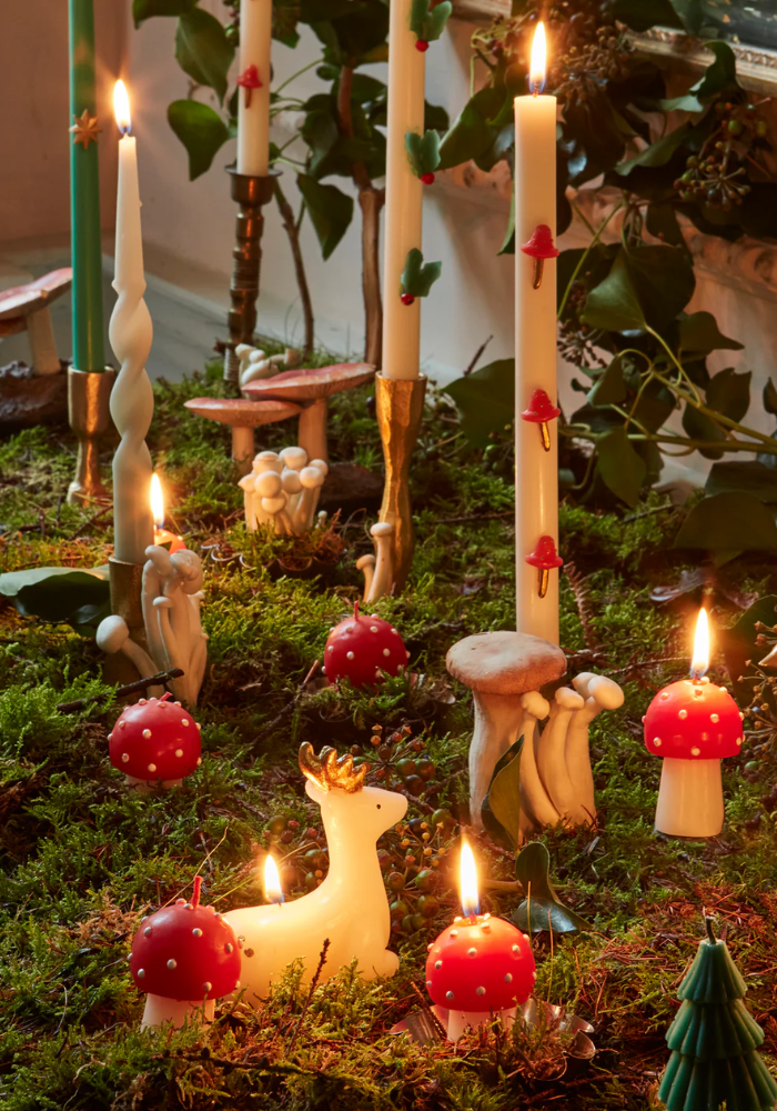 Lot de 5 Bougies Noël En Forme De Sapins Champignons Et Renne - Meri Meri