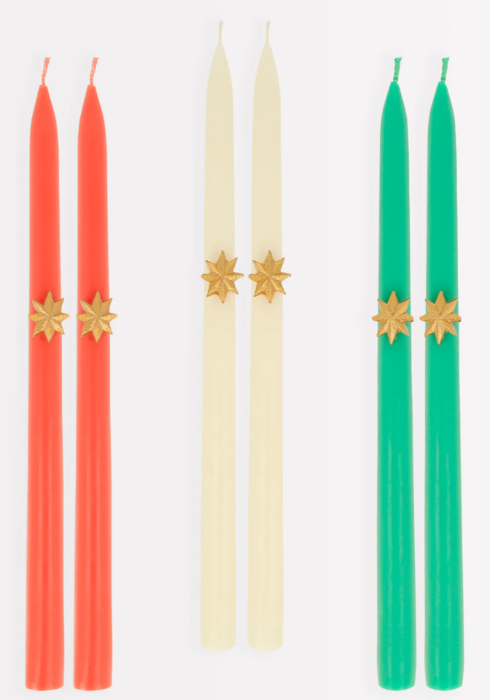 Lot de 6 Bougies Cierges De 3 Couleurs Avec Etoile Dorée - Meri Meri