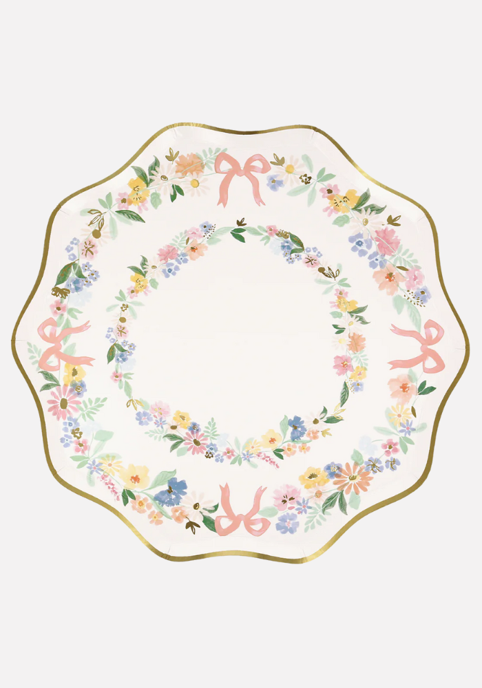 Lot de 8 Grandes Assiettes Fleurs Et Dorure - Meri Meri