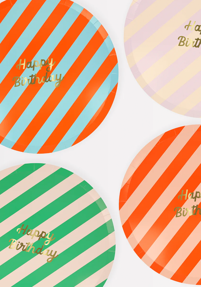 Lot de 8 Assiettes Happy Birthday Grand Modèle - Meri Meri