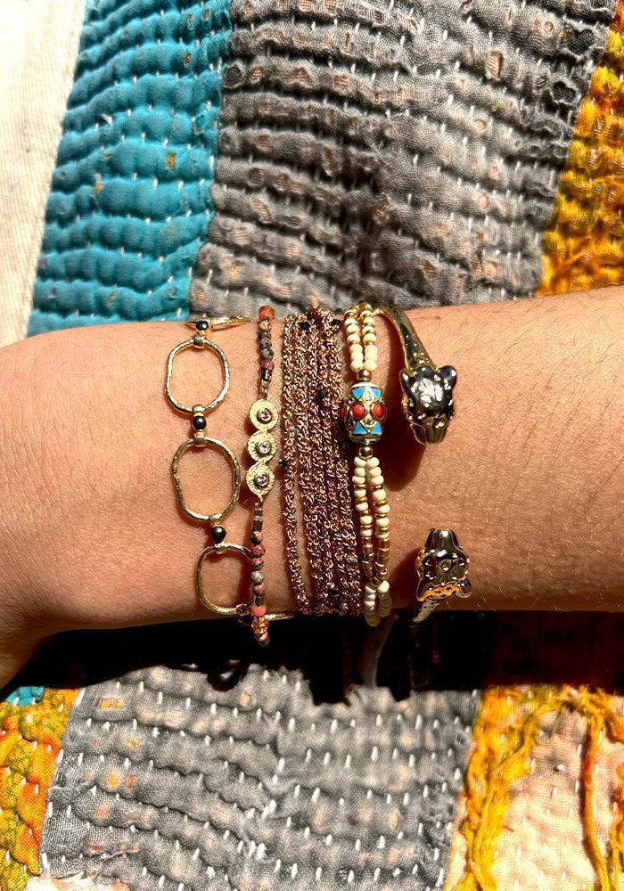 Bracelet Tressé Doré Et Bordeaux - Marie Laure Chamorel
