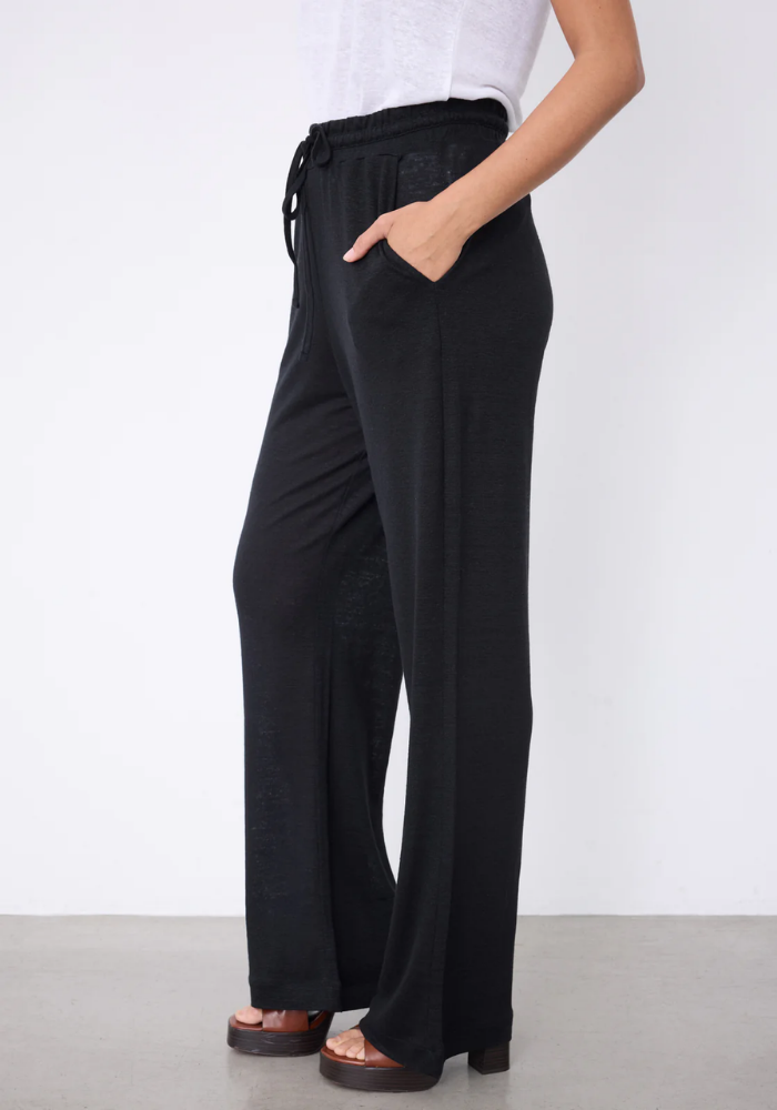 Pantalon En Lin Satine Noir - Notshy