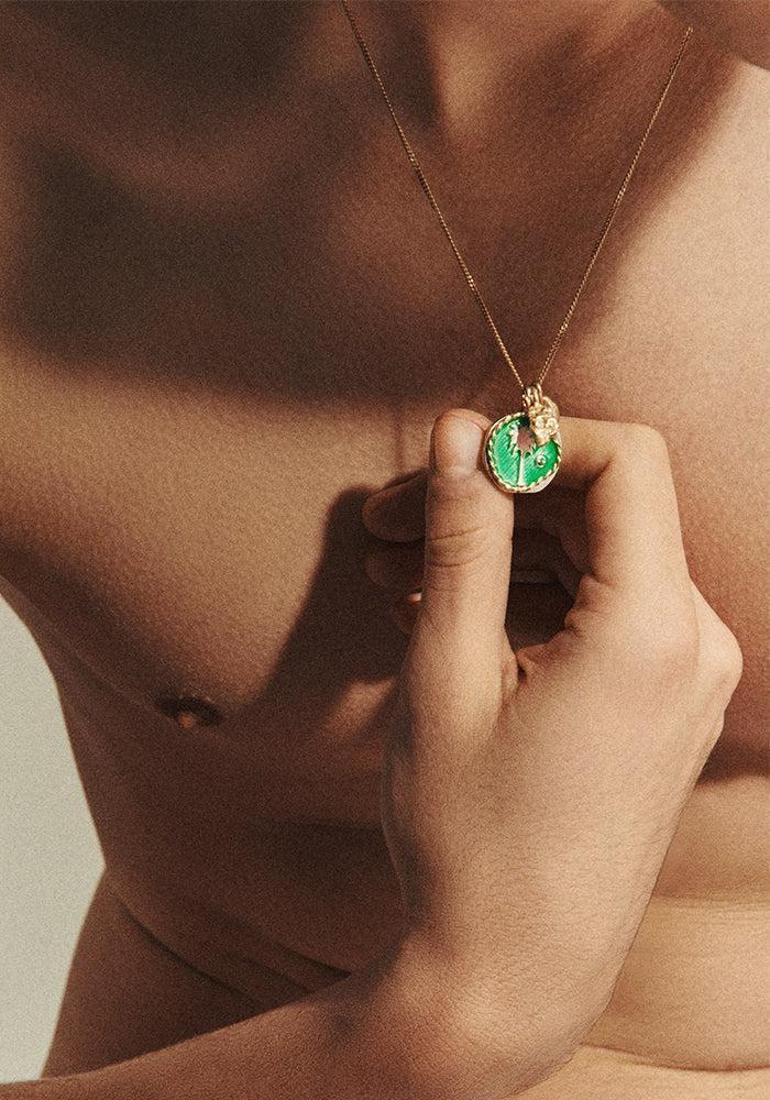 Pendentif Faro Vert En Argent Motif Palmier Et Tsavorite