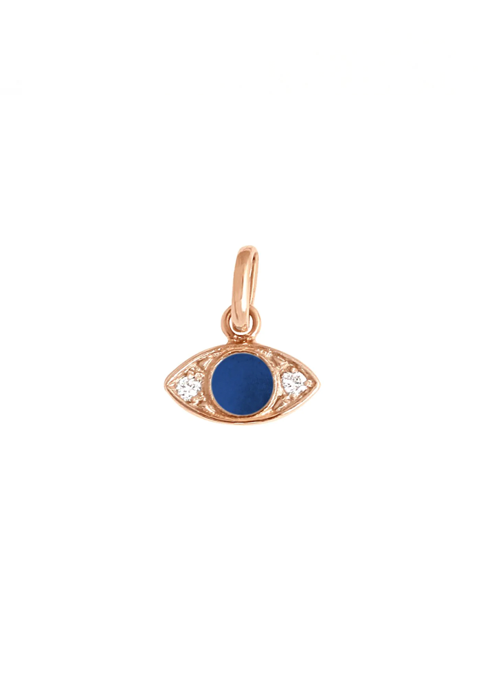 Pendentif Eye Diamants Or Rose Et Résine Prusse - Gigi Clozeau