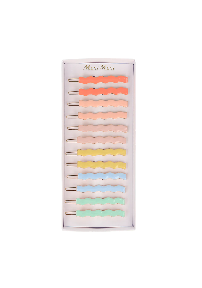 Pinces à cheveux ondulées en émail (x 12)Boite De 12 Pinces A Cheveux Ondulées - Meri Meri
