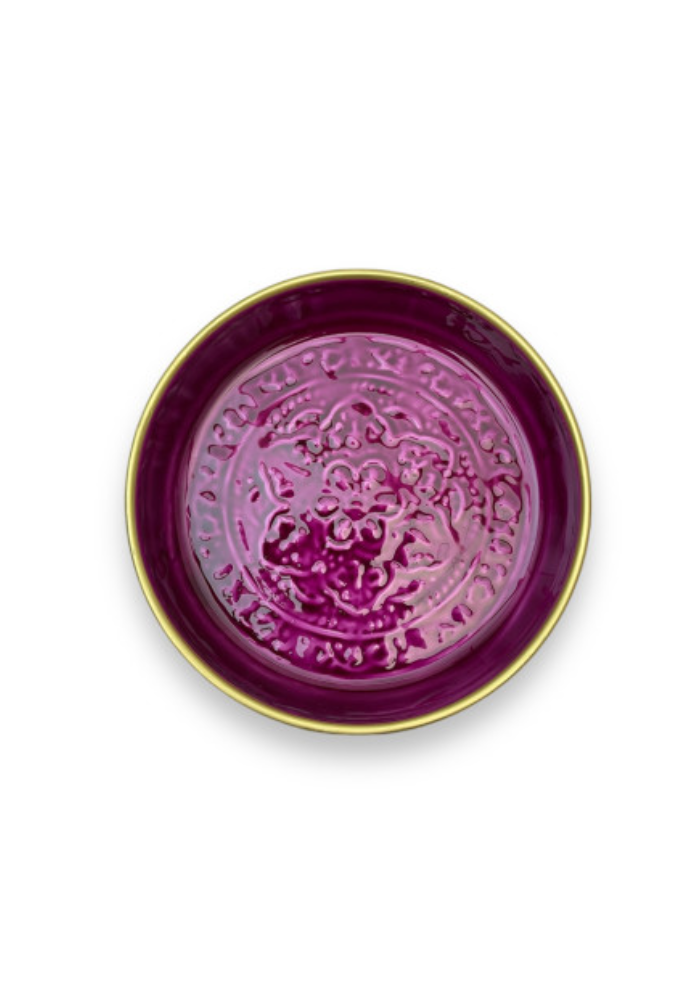 Plateau Berbère Rond En Métal Bordeaux Petit Modèle - Bazar De Luxe