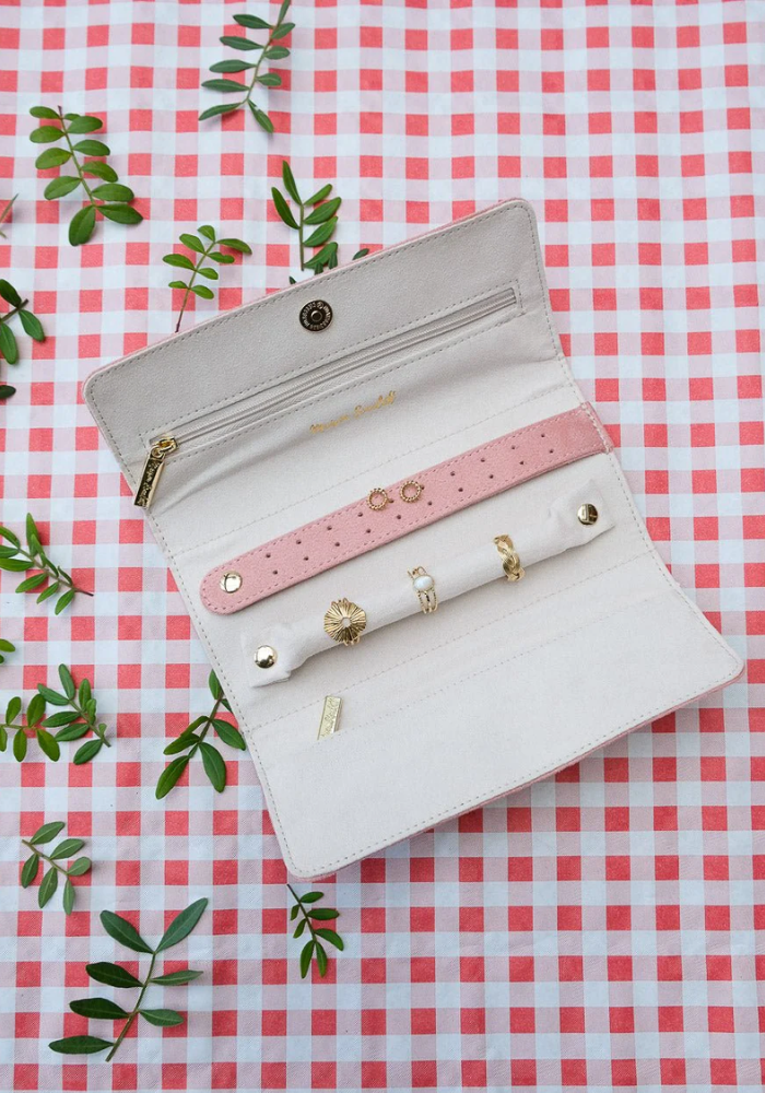 Pochette À Bijoux De Voyage Catherine En Velours Rose - Sélectionné par Blush