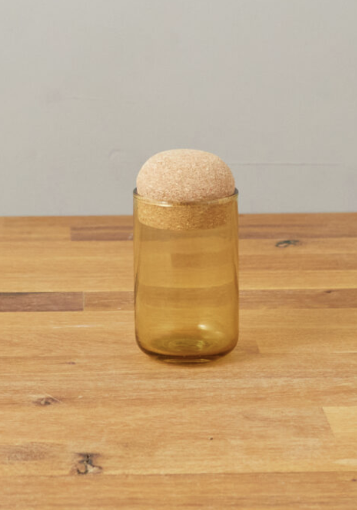 Bocal En Verre Jaune Fonce Evia Et Bouchon Rond En Liège - Be home
