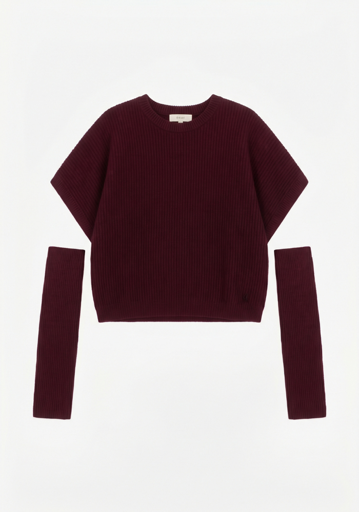 Pull Oversize Manches Courtes Et Mitaines Assorties Bordeaux - Dixie
