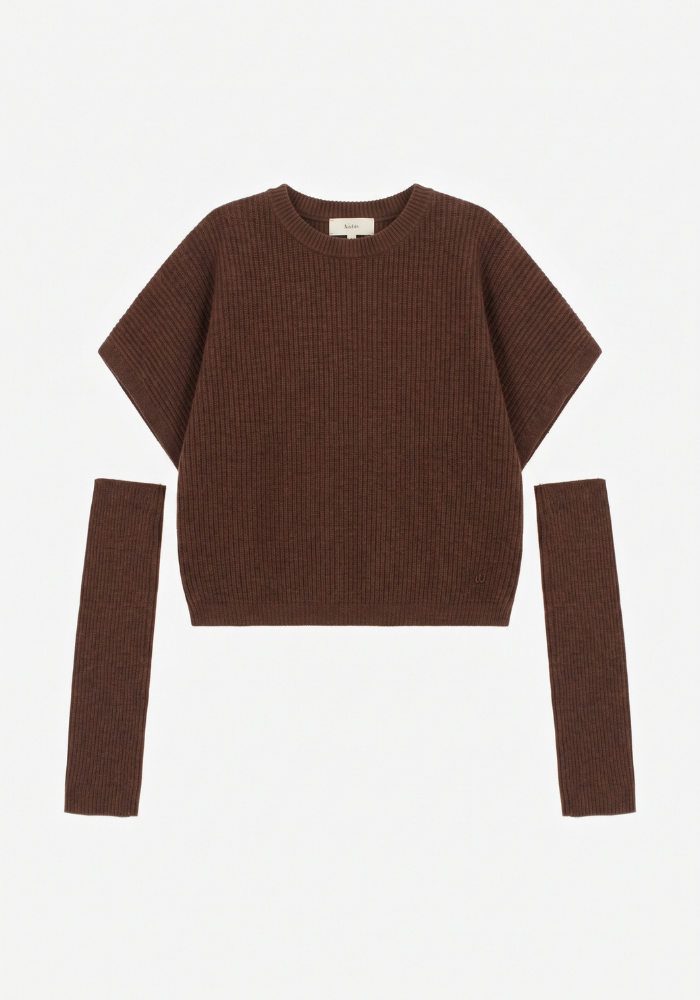 Pull Oversize Manches Courtes Et Mitaines Assorties Marron - Dixie